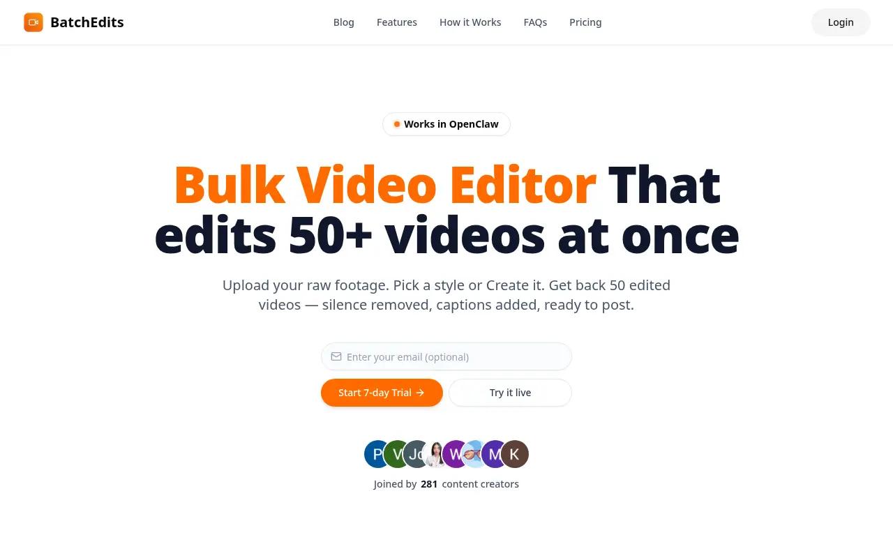 BatchEdits homepage, October 2026