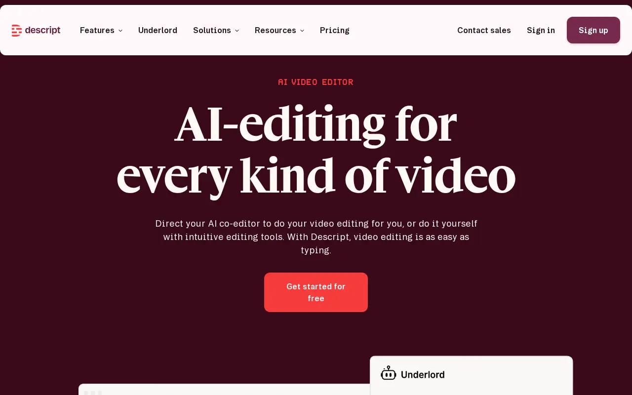 Descript homepage, October 2026
