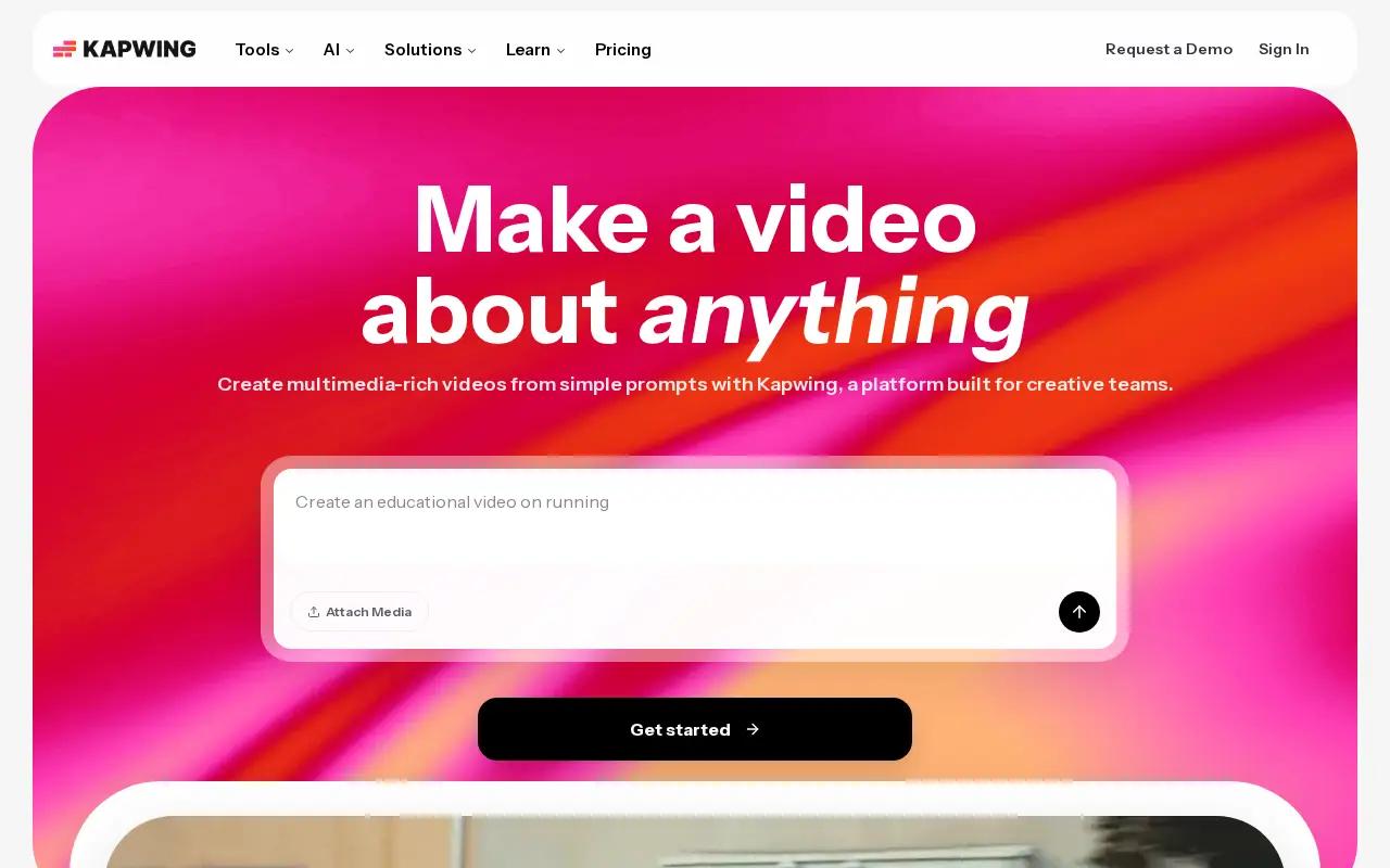 Kapwing homepage, October 2026