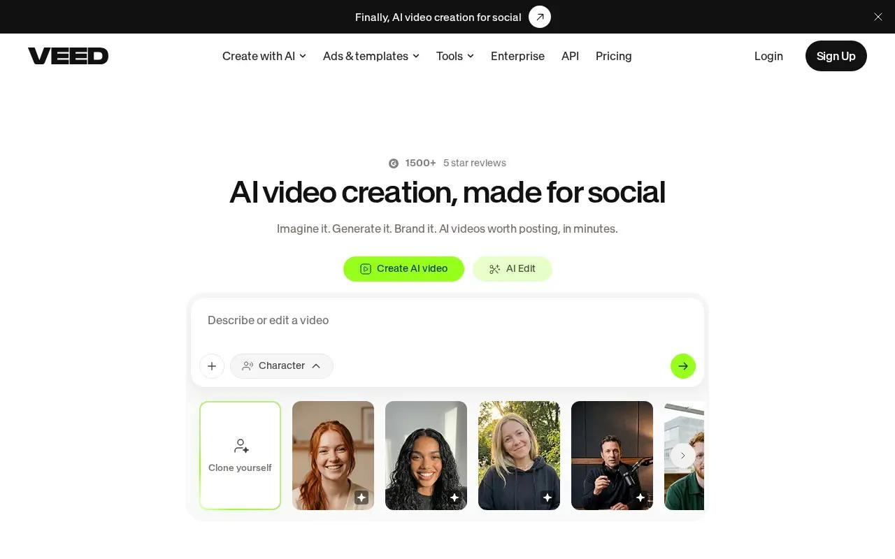 VEED homepage, October 2026