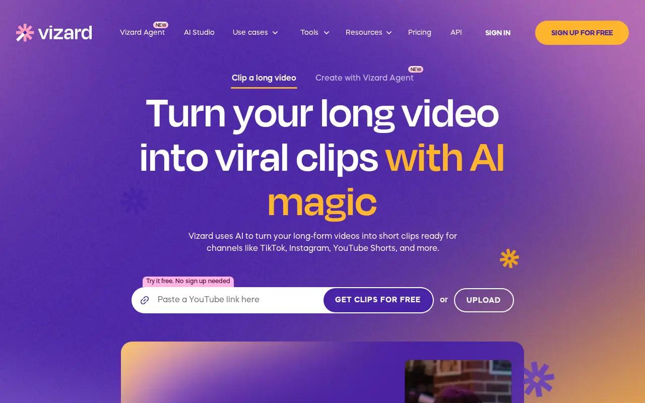 Vizard homepage, October 2026